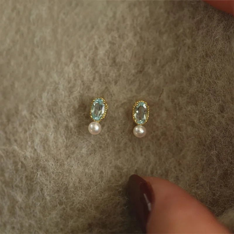 Aqua Glow Stud Earrings - GILDED GLIMMER